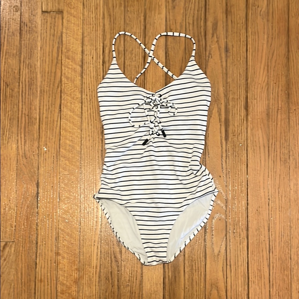 Red Carter Black and White Striped One Piece Swimsuit
